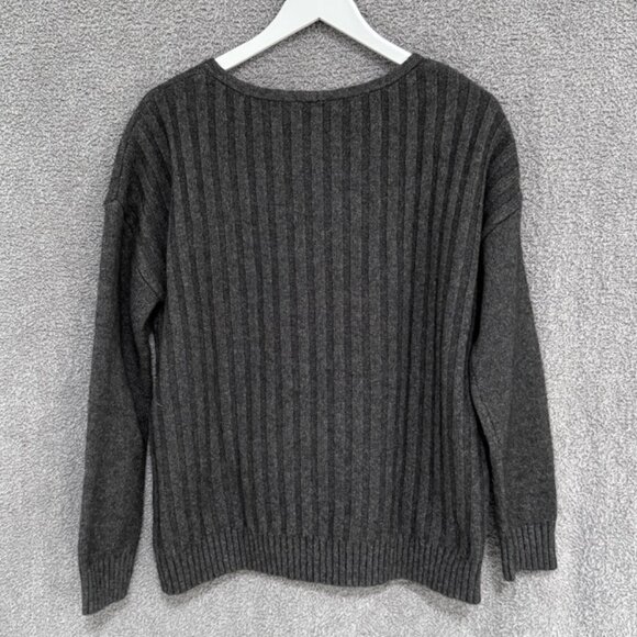 Gap Cozy Ribbed Vneck Wool blend Pullover Sweater Charcoal Heather Grey - Picture 7 of 8